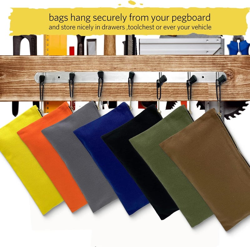 TENGYES Heavy Duty Canvas Tool Bag Organizer – 7 Pack Zipper Utility Pouches in Assorted Colors (12.5″ x 7″) – Multipurpose Storage for Tools, Craft Supplies, Electronics, Travel, Home & Workshop - Image 3
